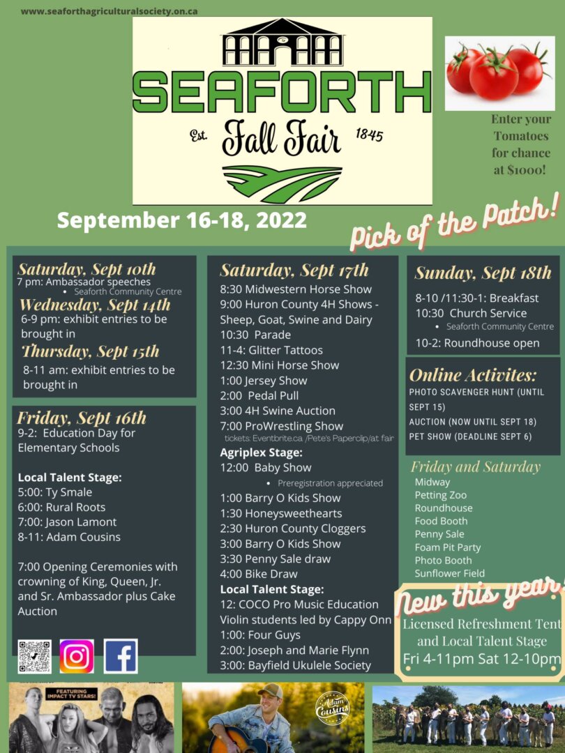 Seaforth Fall Fair releases List of Events set for Sept 16th to 18th