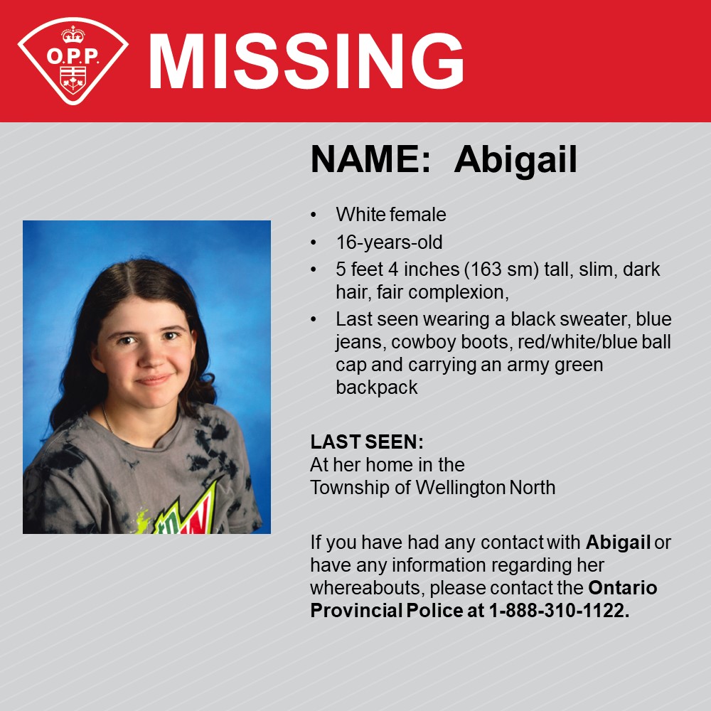 Wellington County OPP seeking help in locating 16-year-old Abigail